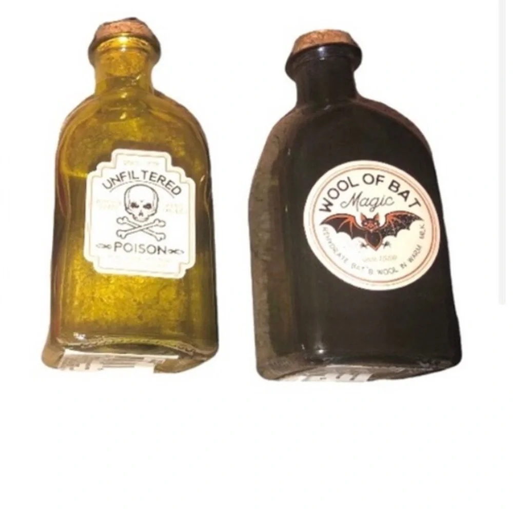 2 Hocus Pocus green‎ & black cork stopper glass jars for craft decor decorating